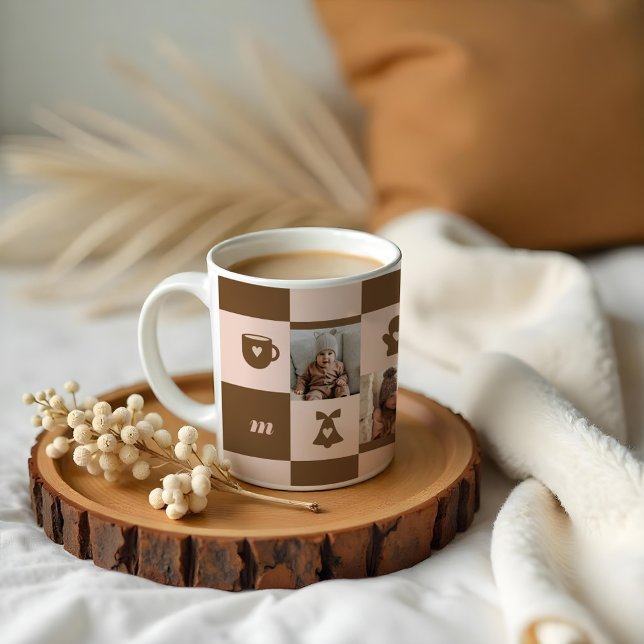 Benutzerdefiniertes Retro-Prüfmuster Kaffeetasse (Retro Chequered Pattern Custom Monogram Coffee Mug)