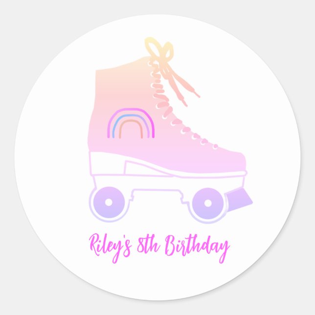 Benutzerdefiniertes Retro-Roller-Skate Rosa blaue  Runder Aufkleber (Vorderseite)