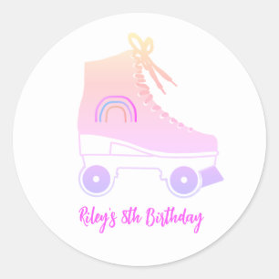 Benutzerdefiniertes Retro-Roller-Skate Rosa blaue Runder Aufkleber