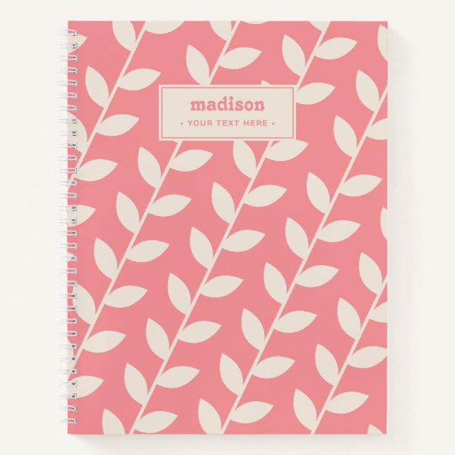 Benutzerdefiniertes rosa 70er Retro-Leaf-Muster Mo Notizbuch (Vorderseite)