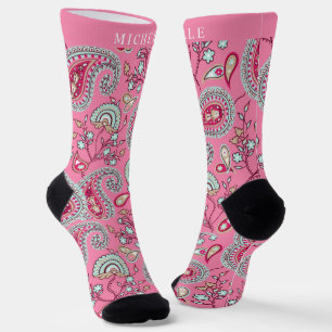 Benutzerdefiniertes Rosa Blau Weiß Paisley-Muster Socken