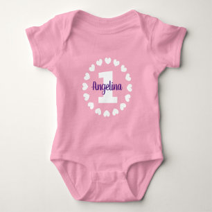 Benutzerdefiniertes rosa Bodysuit mit Namen zum 1. Baby Strampler