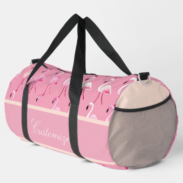 Benutzerdefiniertes rosa Flamingo Paradise Wasserf Duffle Bag (Rechte Ecke)