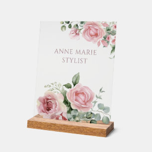 Benutzerdefiniertes rosa florales Namensschild Acrylschild