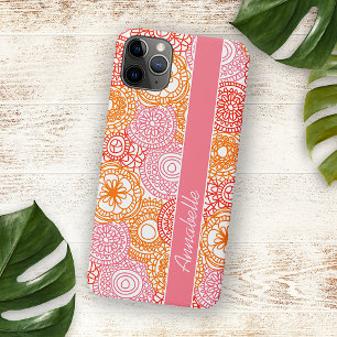 Benutzerdefiniertes Rosa Korallenrot Orange Floral iPhone 16 Pro Max Hülle