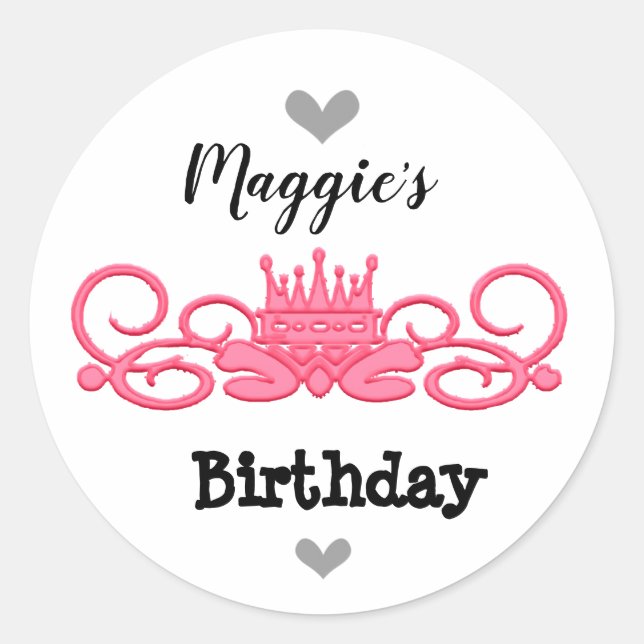 Benutzerdefiniertes rosa Kronendesign Runder Aufkleber (Vorderseite)