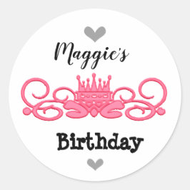 Benutzerdefiniertes rosa Kronendesign Runder Aufkleber