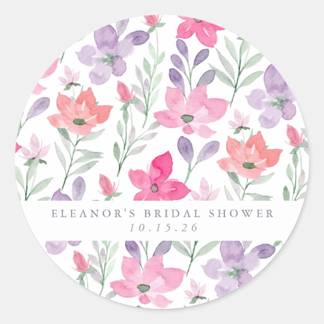 Benutzerdefiniertes rosa Lila Brautparty Runder Aufkleber (Vorderseite)