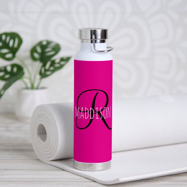 Benutzerdefiniertes rosa Monogramm Trinkflasche (Yoga (gedreht))