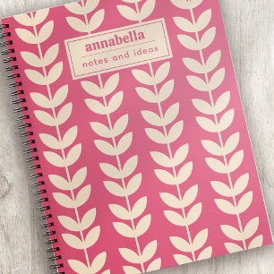 Benutzerdefiniertes rosa Retro Vibe Leaf Muster Mo Notizbuch