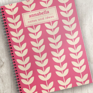 Benutzerdefiniertes rosa Retro Vibe Leaf Muster Mo Notizbuch
