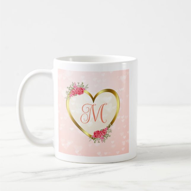 Benutzerdefiniertes Rosa und goldenes Herz Kaffeetasse (Links)