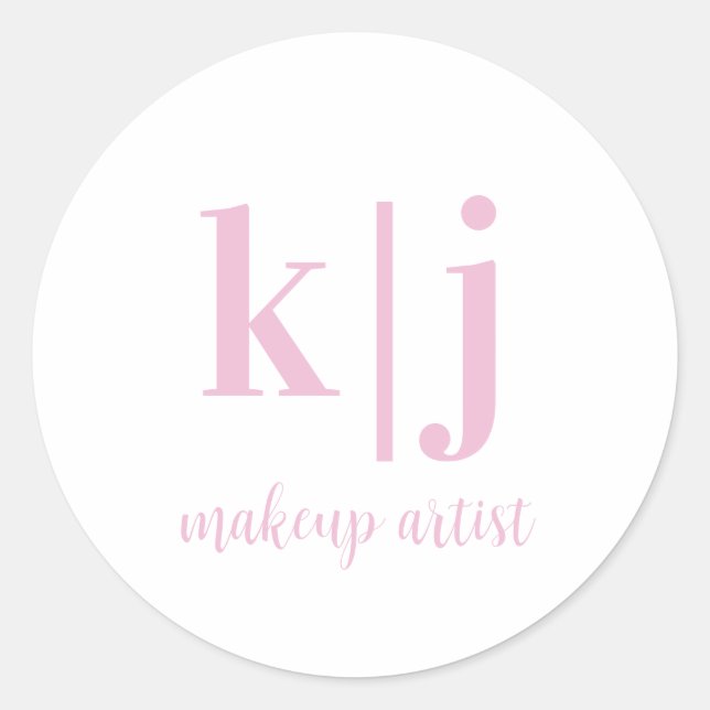 Benutzerdefiniertes Rosa Weiß Monogramm Make-up-Ar Runder Aufkleber (Vorderseite)