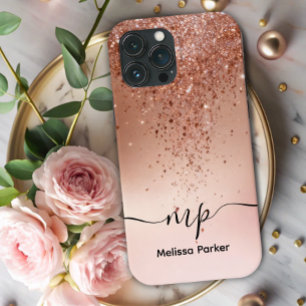 Benutzerdefiniertes Roségold-Glitter-Drip-Monogram Case-Mate iPhone Hülle