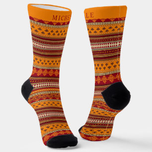 Benutzerdefiniertes Rot Gelb Orange Aztekenmuster Socken