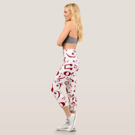Benutzerdefiniertes Rot-Weiß-Notenmuster Capri Leggings
