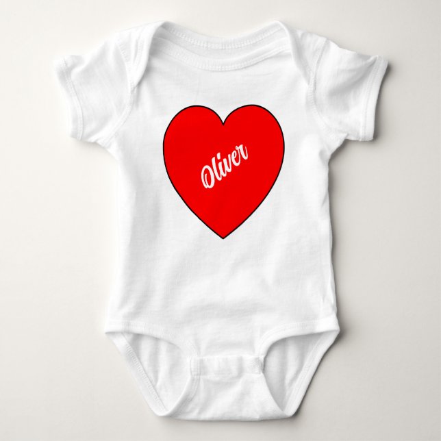 Benutzerdefiniertes rotes Herz mit Namen - Niedlic Baby Strampler (Vorderseite)