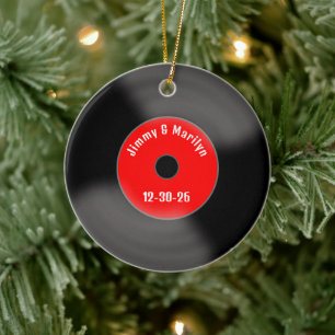 Benutzerdefiniertes rotes Hochzeits-Schallplatten- Keramik Ornament