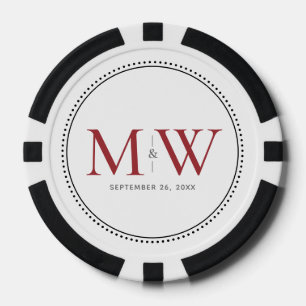 Benutzerdefiniertes rotes monogrammiertes Hochzeit Pokerchips