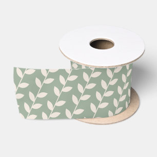 Benutzerdefiniertes Sage Green 70er Retro-Leaf-Mus Satinband