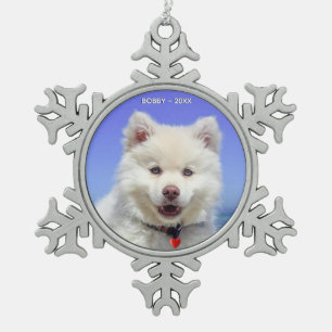 Benutzerdefiniertes Samojeden-Hund-Foto Schneeflocken Zinn-Ornament