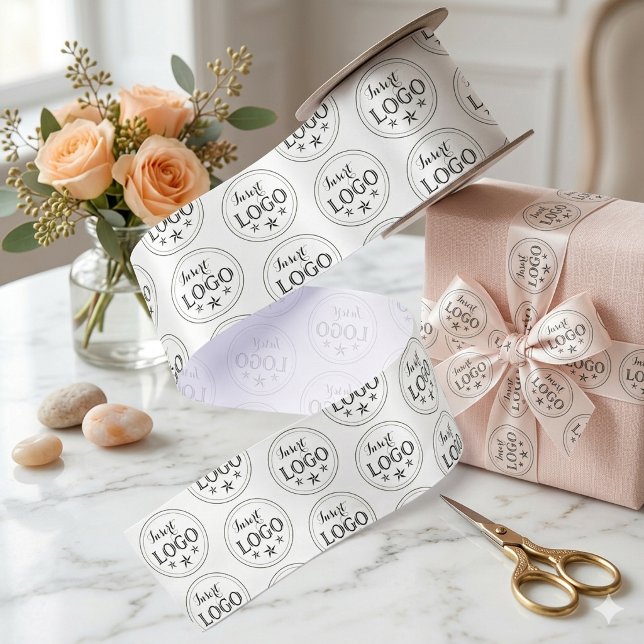 Benutzerdefiniertes Satinband mit Ihrem Firmenlogo (Custom White Satin Ribbon with Your Business Logo)