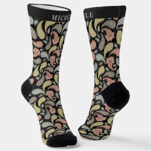 Benutzerdefiniertes Schwarz Gelb Blau Pink Paisley Socken