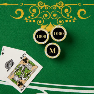 Benutzerdefiniertes Schwarz-Gold-Monogramm 1000 Tu Pokerchips
