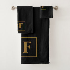 Benutzerdefiniertes Schwarz mit Gold-Initialen Badhandtuch Set