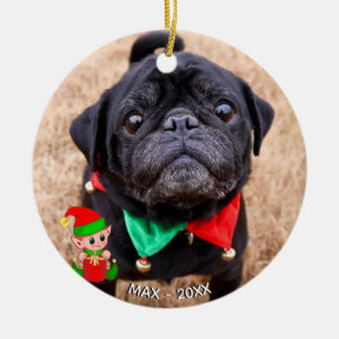Benutzerdefiniertes Schwarz Pug Hund Foto mit süße Keramik Ornament