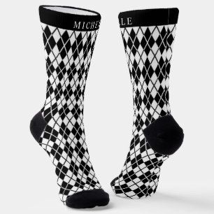 Benutzerdefiniertes Schwarz-Weiß-Argyle-Muster Socken