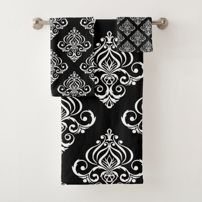 Benutzerdefiniertes Schwarz-Weiß-Damaskus-Muster Badhandtuch Set (Insitu)