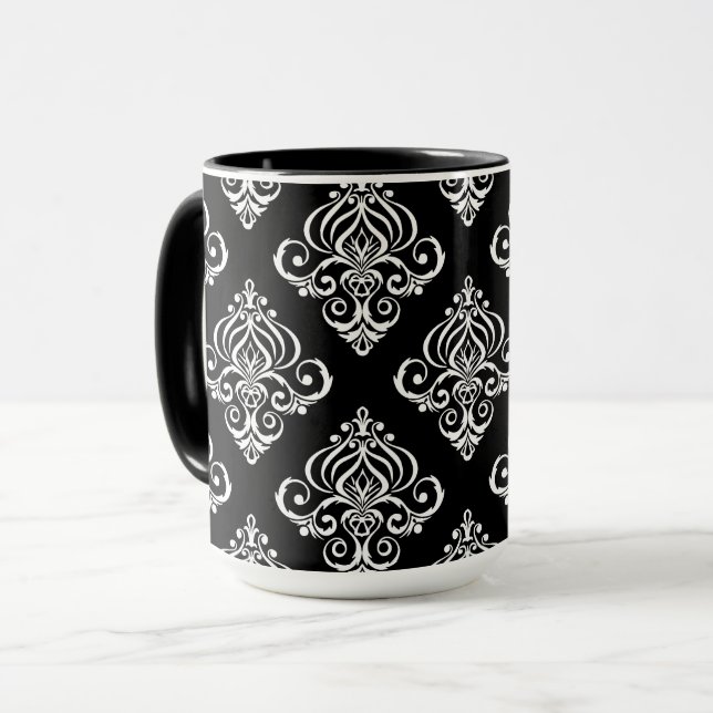 Benutzerdefiniertes Schwarz-Weiß-Damaskus-Muster Tasse (Vorderseite Links)