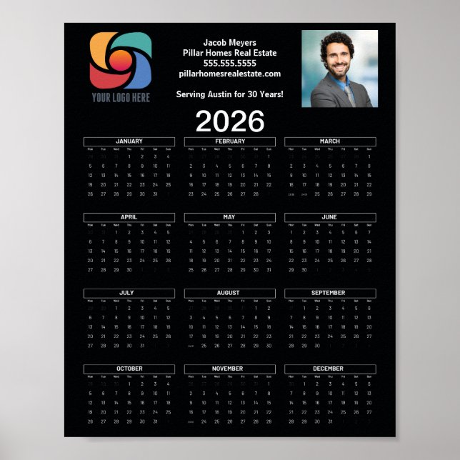 Benutzerdefiniertes schwarzes 2026 Firmenkalender- Poster (Vorne)