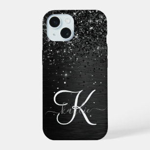 Benutzerdefiniertes schwarzes Glitter-Sparkle-Mono iPhone 15 Hülle
