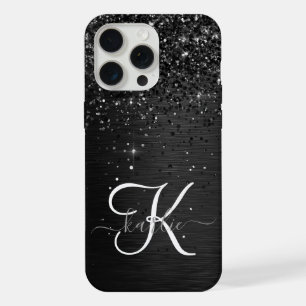 Benutzerdefiniertes schwarzes Glitter-Sparkle-Mono iPhone 15 Pro Max Hülle