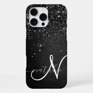 Benutzerdefiniertes schwarzes Glitter-Sparkle-Mono iPhone 16 Pro Max Hülle