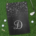 Benutzerdefiniertes Schwarzes Glitzer-Sparkon-Mono Golfhandtuch<br><div class="desc">Dieses angesagte und elegante Golftücher-Design mit hübschem schwarzglänzenden Glitzer auf schwarz gebürstetem metallischem Hintergrund ist einfach zu personalisieren.</div>