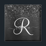 Benutzerdefiniertes Schwarzes Glitzer-Sparkon-Mono Magnet<br><div class="desc">Dieses trendige,  elegante Magnetdesign mit hübschem schwarzglänzenden Glitzer auf schwarz gebürstetem metallischem Hintergrund ist einfach zu personalisieren.</div>