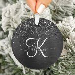 Benutzerdefiniertes Schwarzes Glitzer-Sparkon-Mono Ornament<br><div class="desc">Dieses angesagte und elegante Ornament-Design mit hübschem schwarzglänzenden Glitzer auf schwarz gebürstetem metallischem Hintergrund ist einfach zu personalisieren.</div>