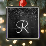 Benutzerdefiniertes Schwarzes Glitzer-Sparkon-Mono Ornament Aus Metall<br><div class="desc">Dieses angesagte und elegante Ornament-Design mit hübschem schwarzglänzenden Glitzer auf schwarz gebürstetem metallischem Hintergrund ist einfach zu personalisieren.</div>