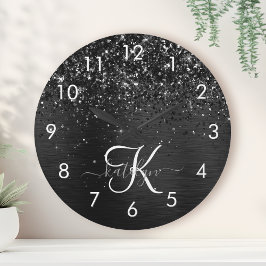 Benutzerdefiniertes Schwarzes Glitzer-Sparkon-Mono Runde Wanduhr