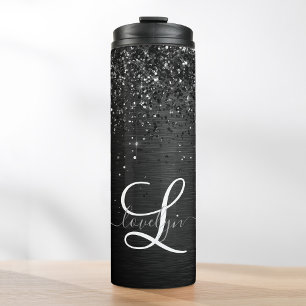 Benutzerdefiniertes Schwarzes Glitzer-Sparkon-Mono Thermosbecher