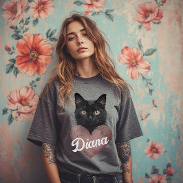Benutzerdefiniertes Schwarzes Katze Herz T-Shirt –