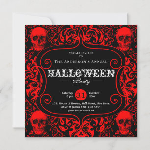 Benutzerdefiniertes schwarzes Red Damask Halloween Einladung