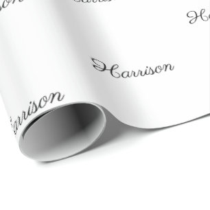 Benutzerdefiniertes schwarzes Skript Name Text ele Geschenkpapier