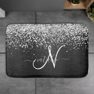 Benutzerdefiniertes Silver Glitzer Black Sparkle M Badematte