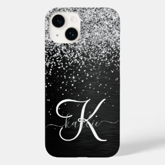 Benutzerdefiniertes Silver Glitzer Black Sparkle M Case-Mate iPhone 14 Hülle