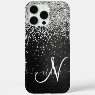 Benutzerdefiniertes Silver Glitzer Black Sparkle M iPhone 16 Pro Max Hülle