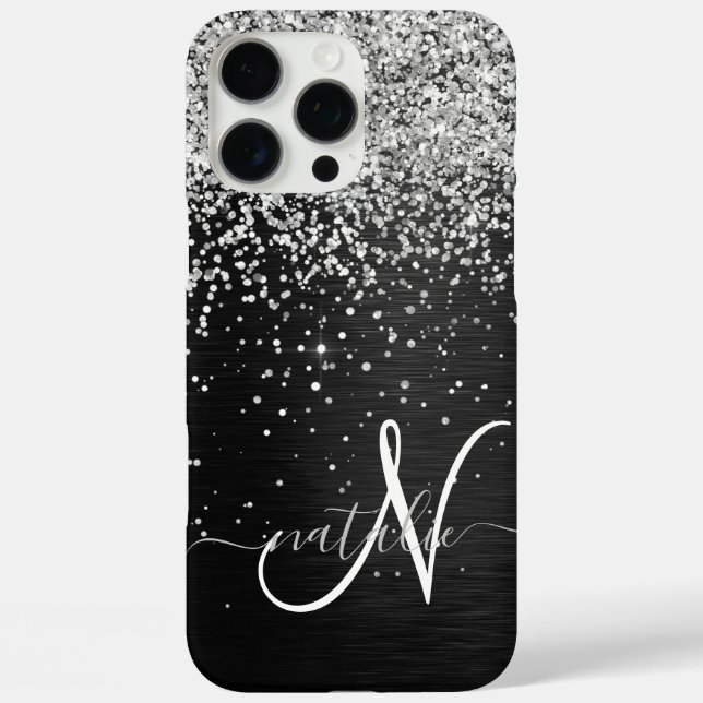 Benutzerdefiniertes Silver Glitzer Black Sparkle M Case-Mate iPhone Hülle (Rückseite)